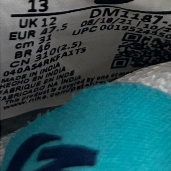 Nike White and Teal Men's Sneakers. Court Vision. Size 13. - Picture 6 of 6